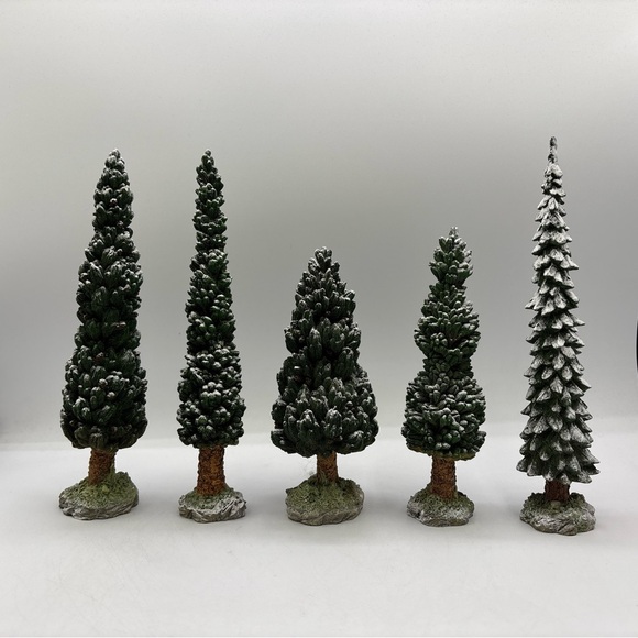 Department 56 1998 Vintage Village Snowy Evergreens Set Of 5 Large 52614 Retired - Picture 4 of 12